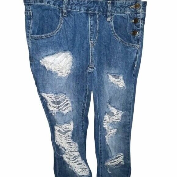 Machine Pour Neuf Mode Super Bibs Overalls Jeans Distressed Women's Size 26 - Picture 3 of 8